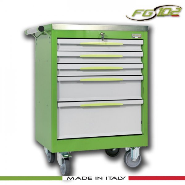 Εργαλειοφόρος 5 συρταριών με ανοξείδωτη επιφάνεια πράσινος FG 102V/5A FASANO Tools |Εργαλειοφόροι τροχήλατοι| karaiskostools.gr
