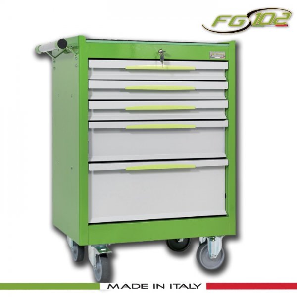 Εργαλειοφόρος 5 συρταριών με αντιολισθητική επιφάνεια πράσινος FG 102V/5G FASANO Tools |Εργαλειοφόροι τροχήλατοι| karaiskostools.gr
