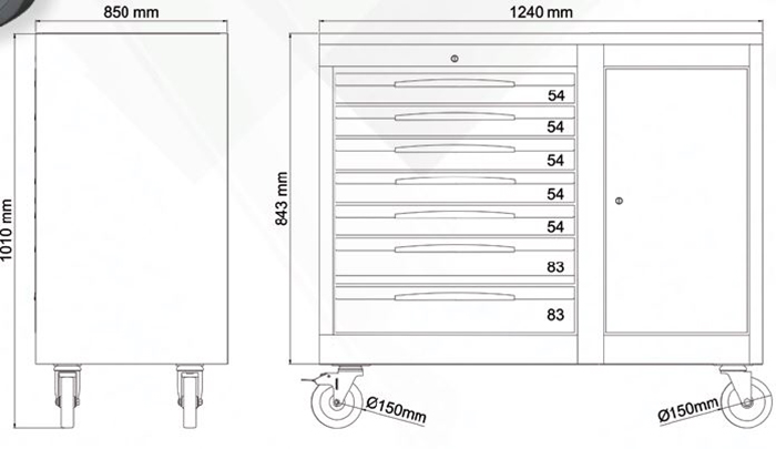 FG 160V/14L FASANO Tools  Εργαλειοφόρος 14 συρταριών με ξύλινη επιφάνεια πράσινος