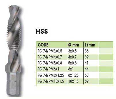 Συλλογή τρυπάνια ξεπονταρίσματος M3-M10 FG 74PM/S7 FASANO Tools